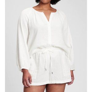 GAP White Crinkle Gauze Boatneck Button Front Top XXL